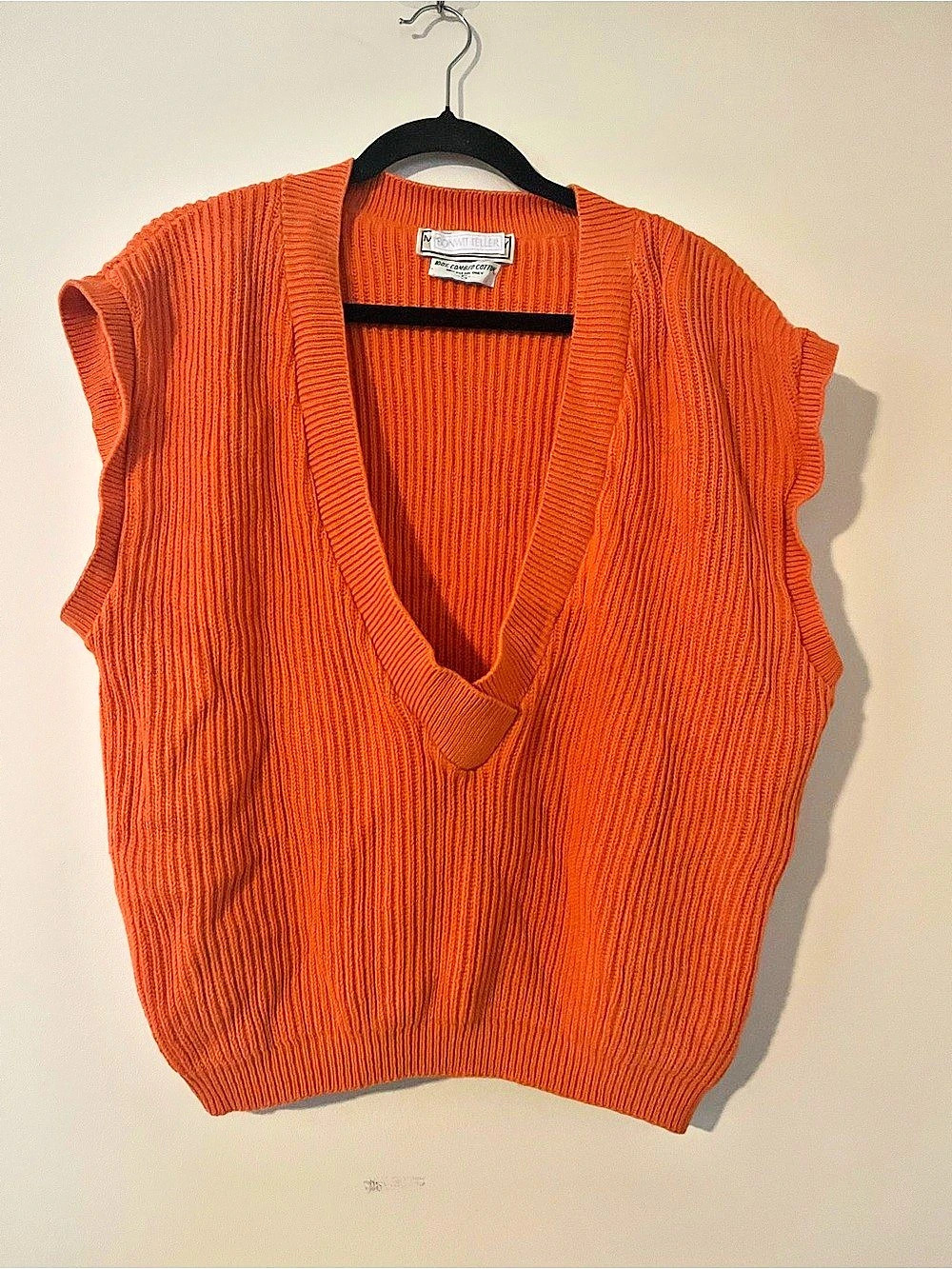 Vintage Orange 100% Cotton Ribbed Sweater Vest Small Fall Rustic Pumpkin Patch